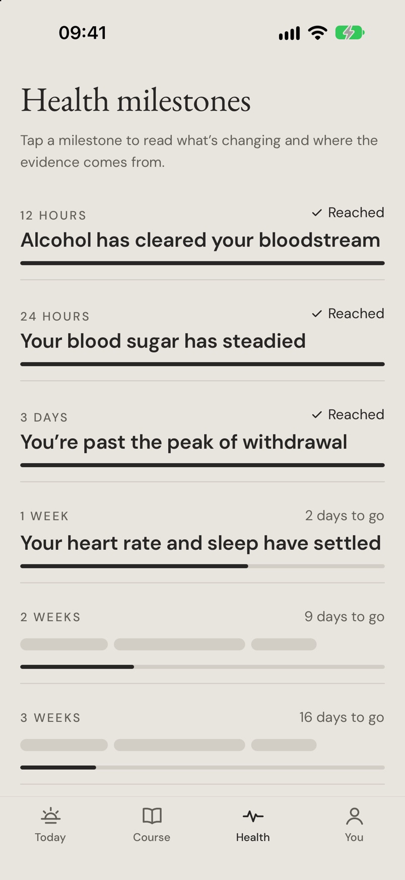 Hi Sobriety health milestones
